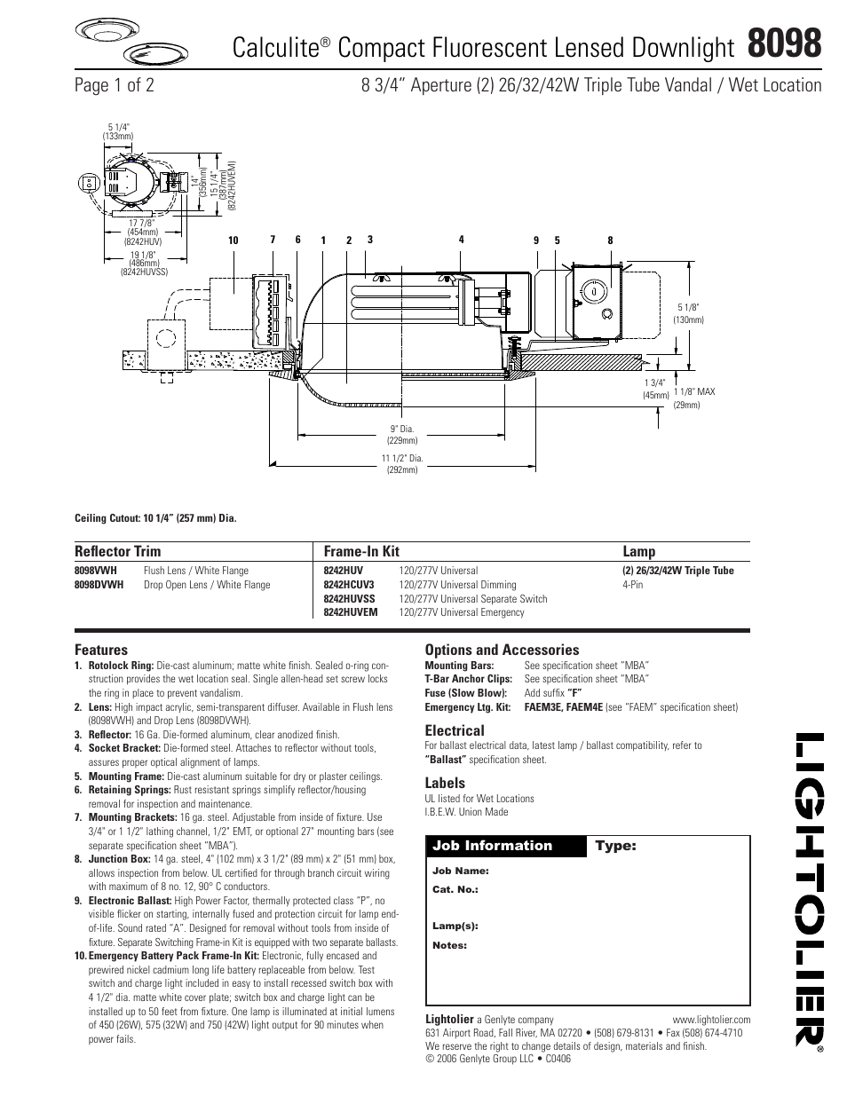 Lightolier 8098 User Manual | 2 pages