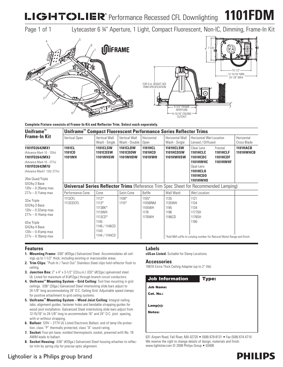 Lightolier 1101FDM User Manual | 1 page