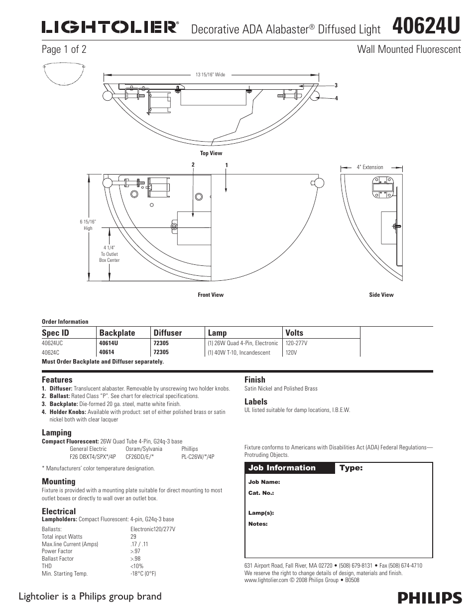 Lightolier 40624U User Manual | 2 pages