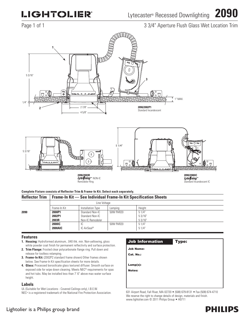 Lightolier 2090 User Manual | 1 page