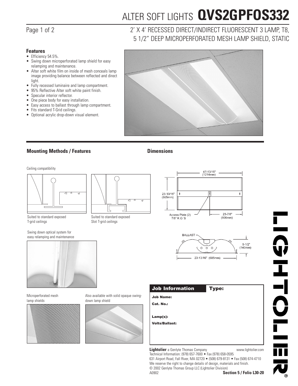 Lightolier Alter QVS2GPFOS332 User Manual | 2 pages