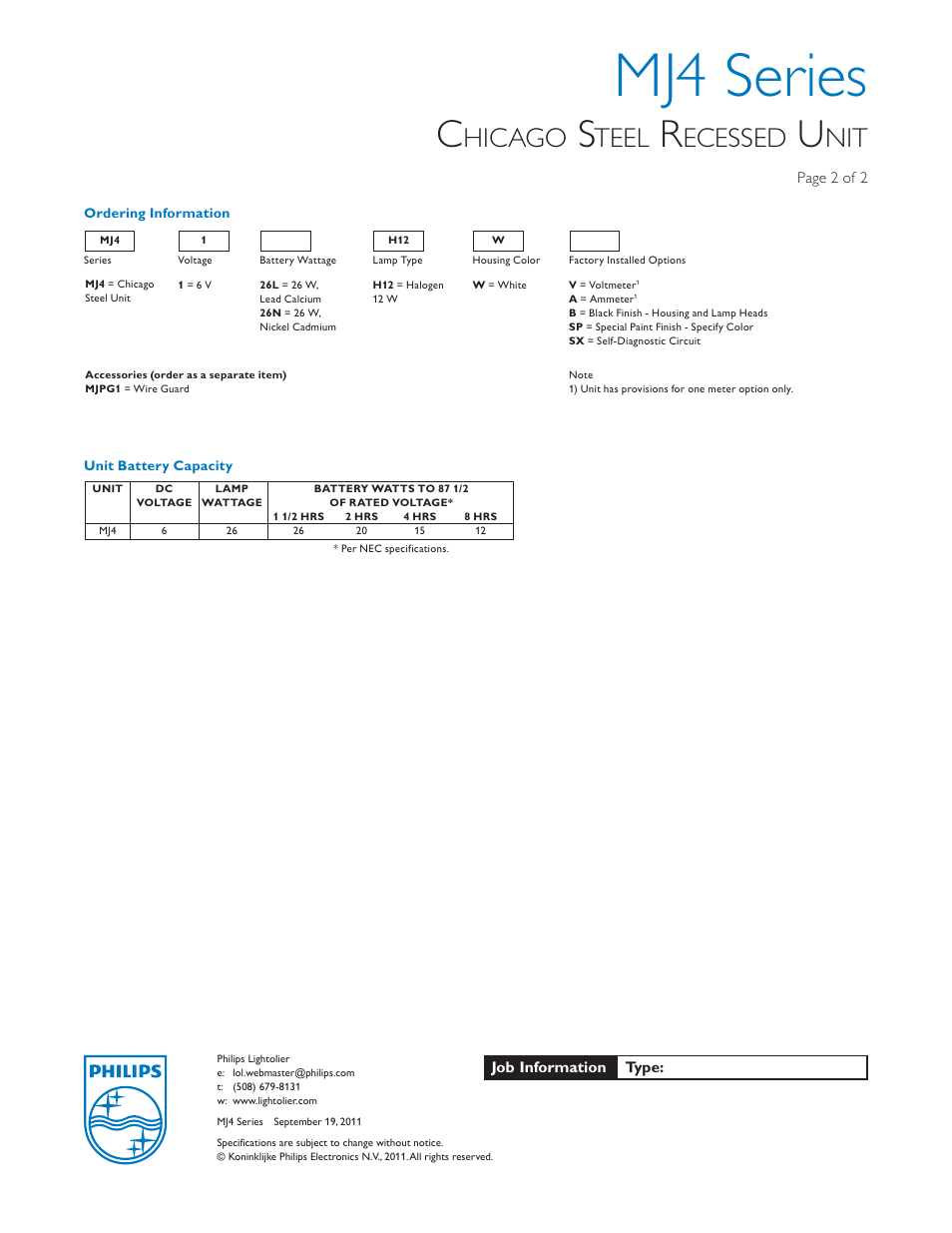 Mj4 series, Hicago, Teel | Ecessed | Lightolier Emergency Lighting MJ4 User Manual | Page 2 / 2