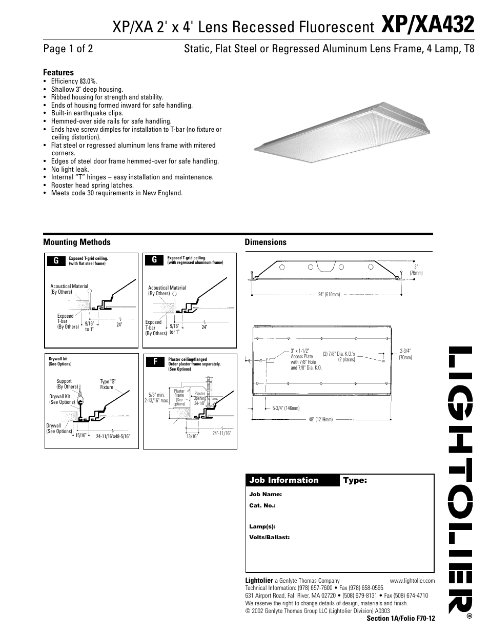 Lightolier XP432 User Manual | 2 pages