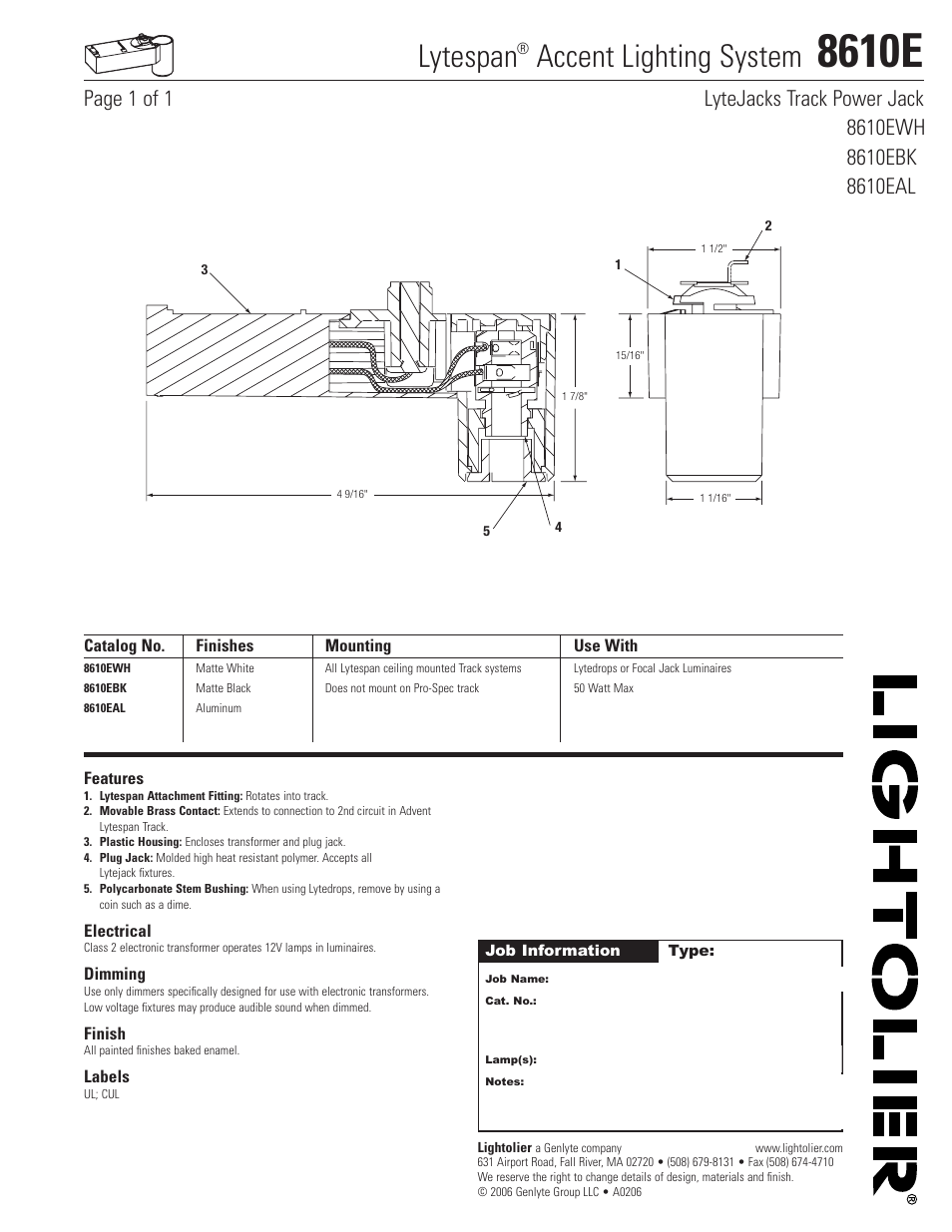 Lightolier Lytespan Accent Lighting System 8610E User Manual | 1 page