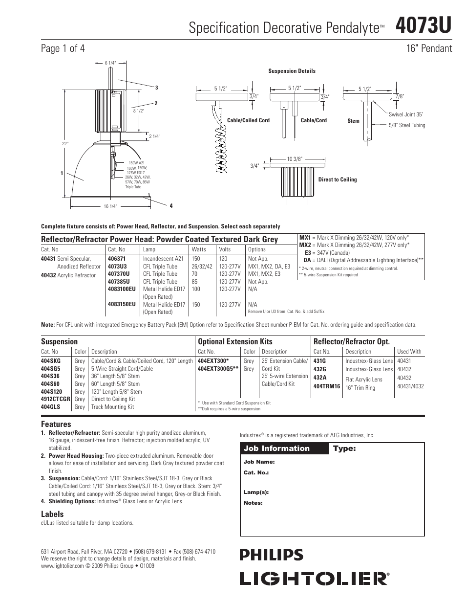 Lightolier 4073U User Manual | 4 pages