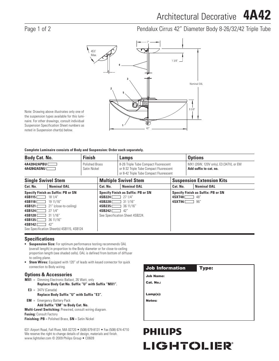 Lightolier Architectural Decorative 4A42 User Manual | 2 pages