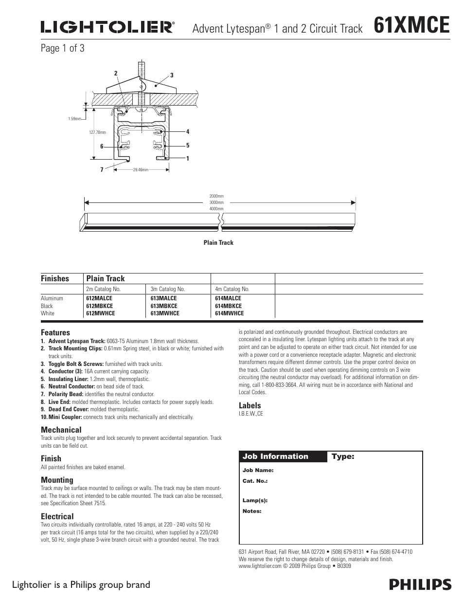 Lightolier Advent Lytespan 1 and 2 Circuit Track 61XMCE User Manual | 3 pages