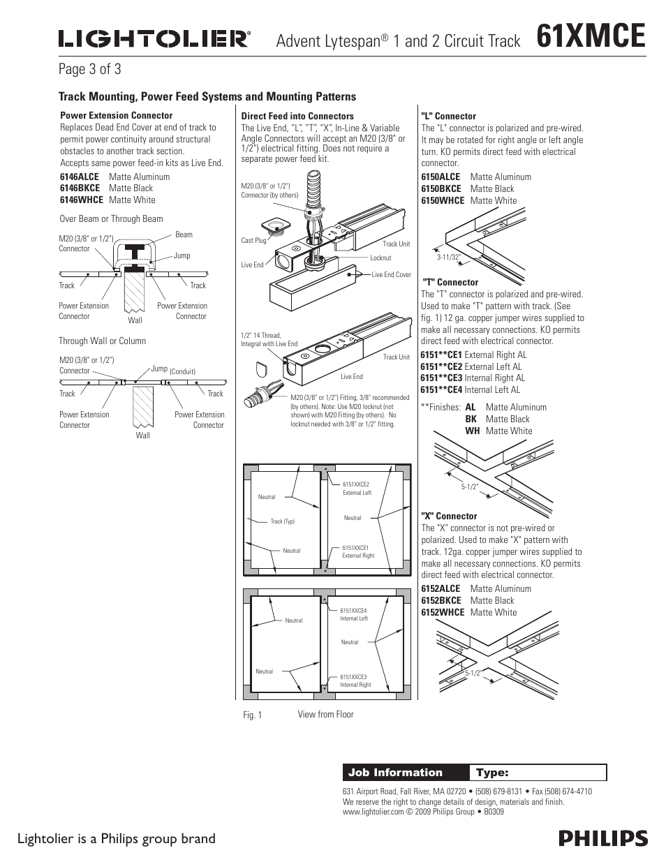 61xmce, Advent lytespan, 1 and 2 circuit track | Lightolier is a philips group brand, Page 3 of 3 | Lightolier Advent Lytespan 1 and 2 Circuit Track 61XMCE User Manual | Page 3 / 3