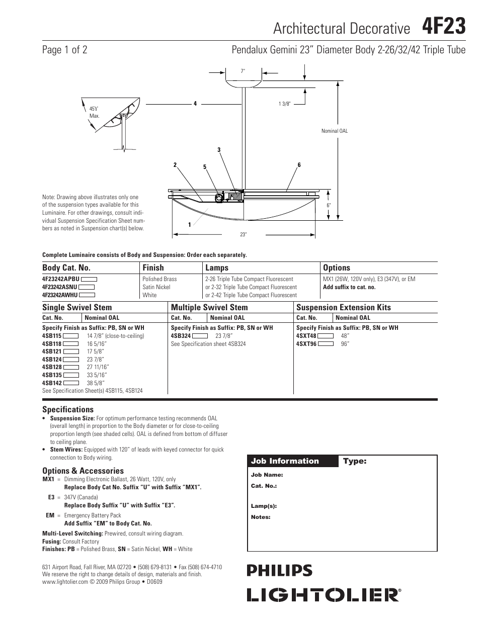 Lightolier Architectural Decorative 4F23 User Manual | 2 pages