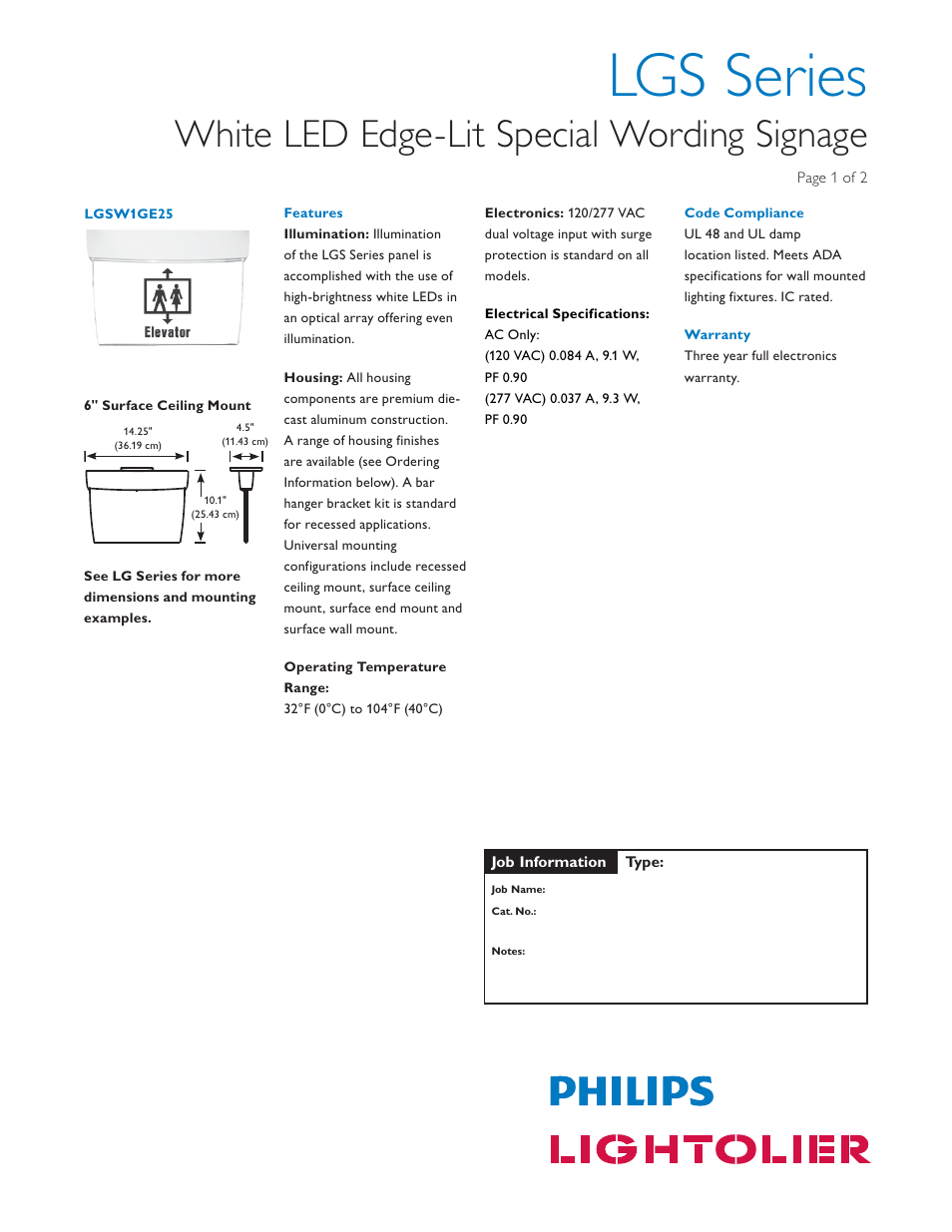 Lightolier LGS Series User Manual | 2 pages
