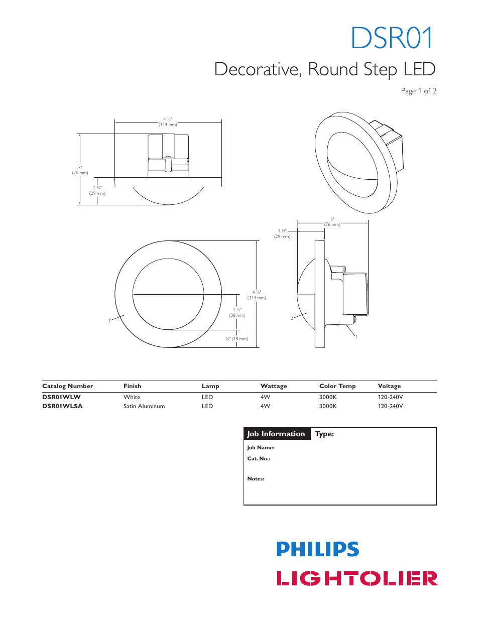 Lightolier Architectural Decorative DSR01 User Manual | 2 pages