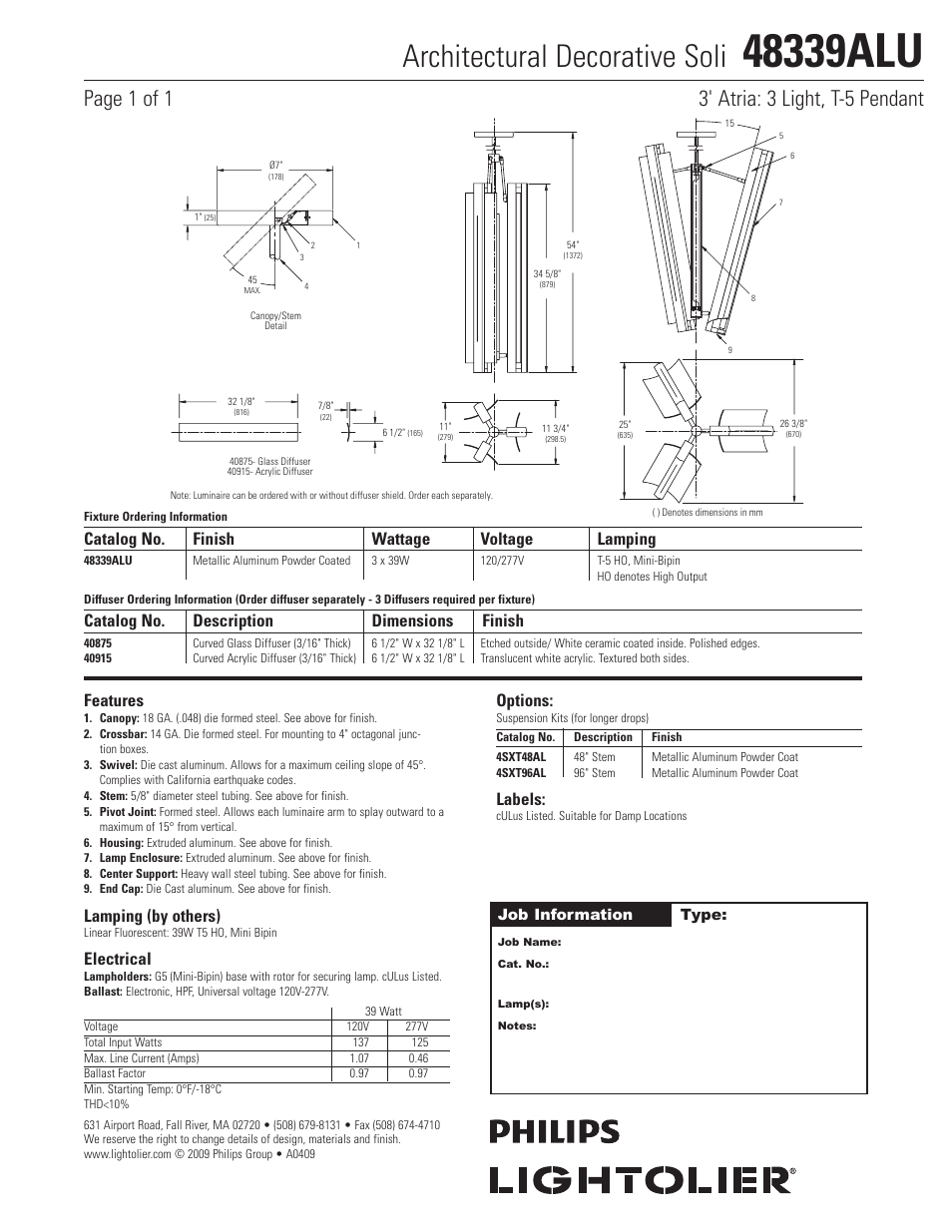 Lightolier Architectural Decorative Soli 48339ALU User Manual | 1 page