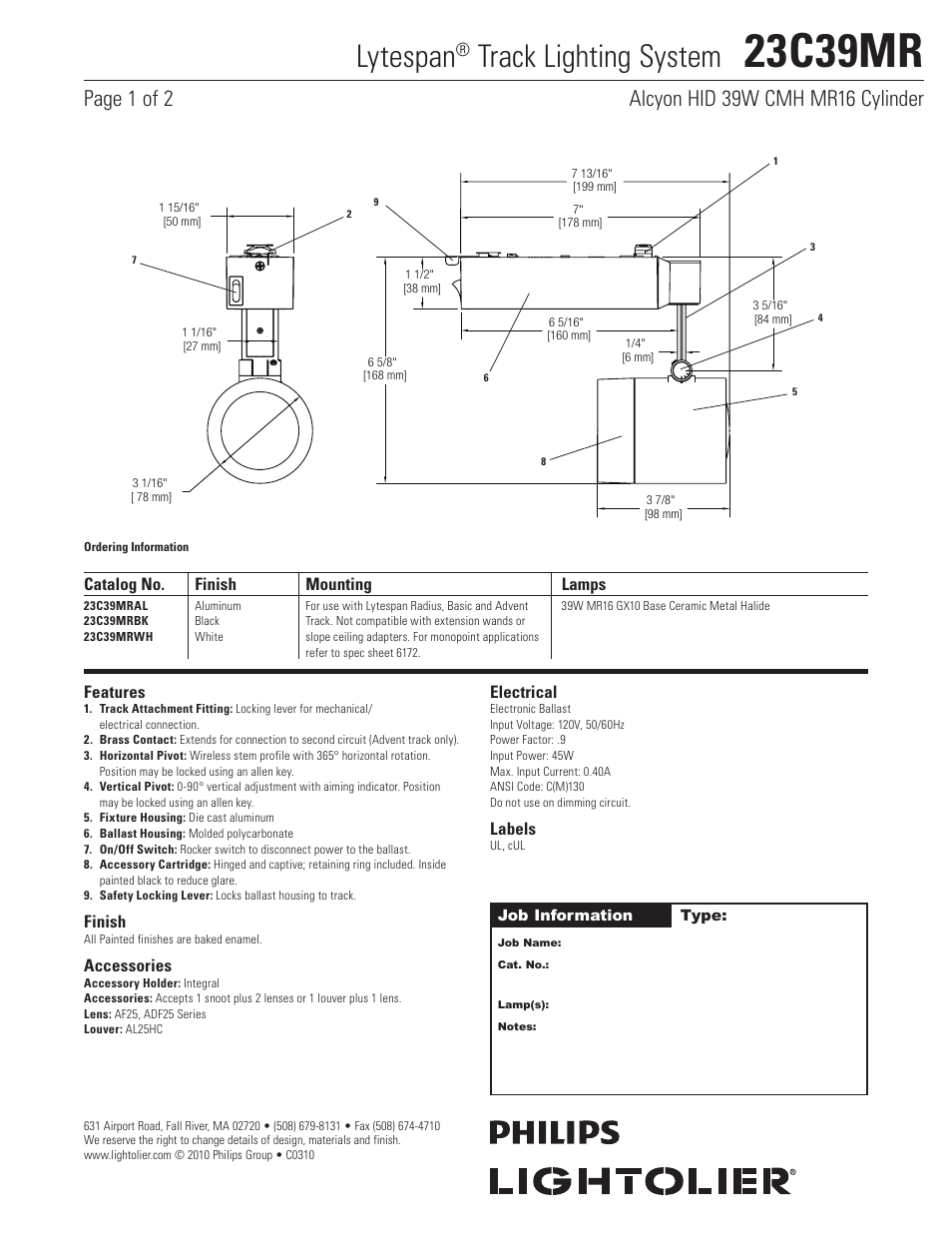 Lightolier Alcyon 23C39MR User Manual | 2 pages