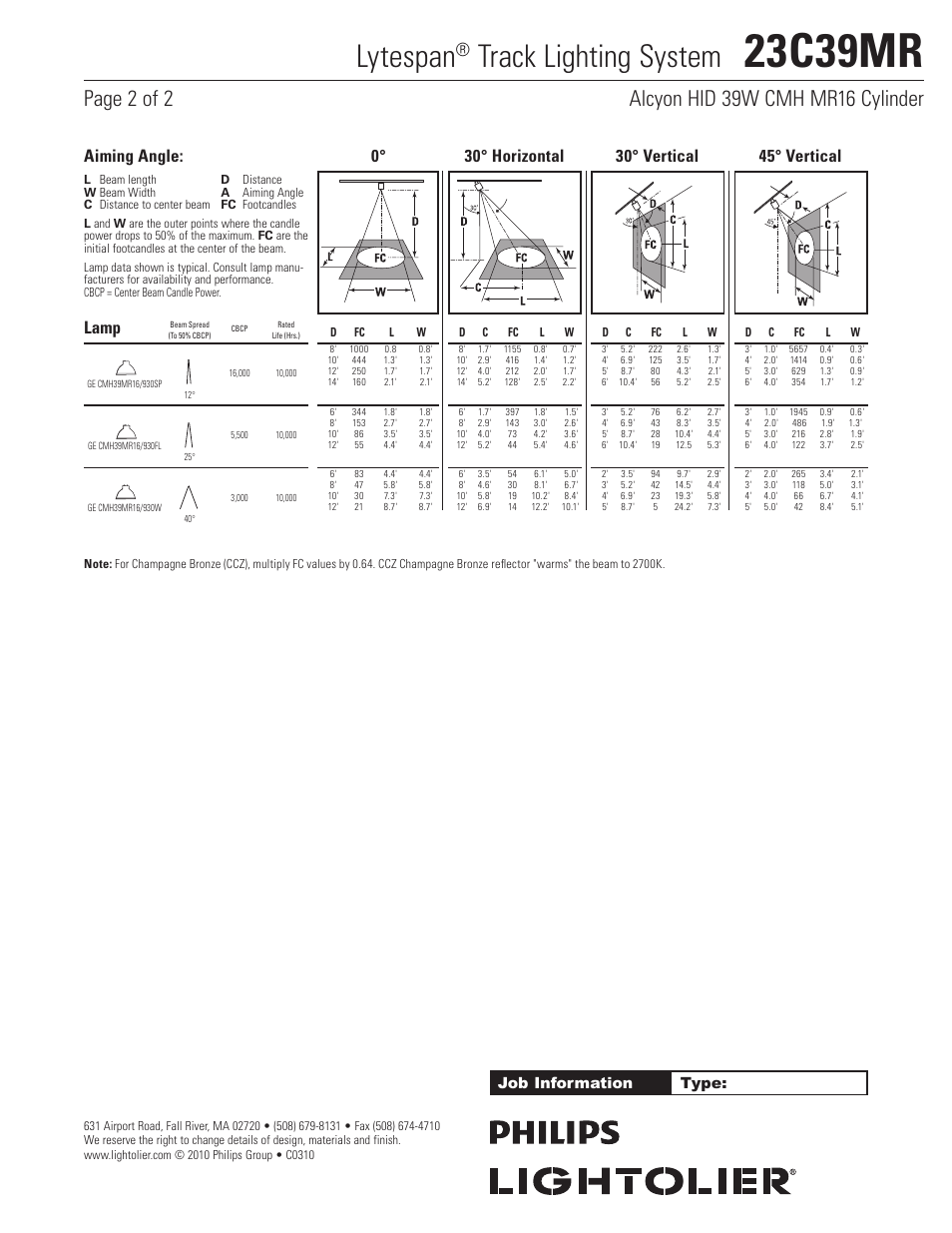 23c39mr, Lytespan, Track lighting system | Lamp, Job information type | Lightolier Alcyon 23C39MR User Manual | Page 2 / 2