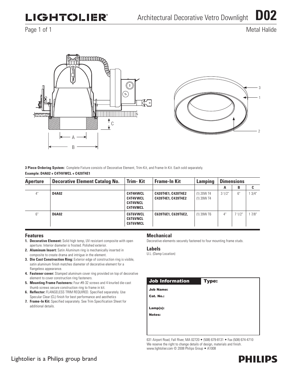 Lightolier Architectural Decorative Vetro Downlight D02 User Manual | 1 page