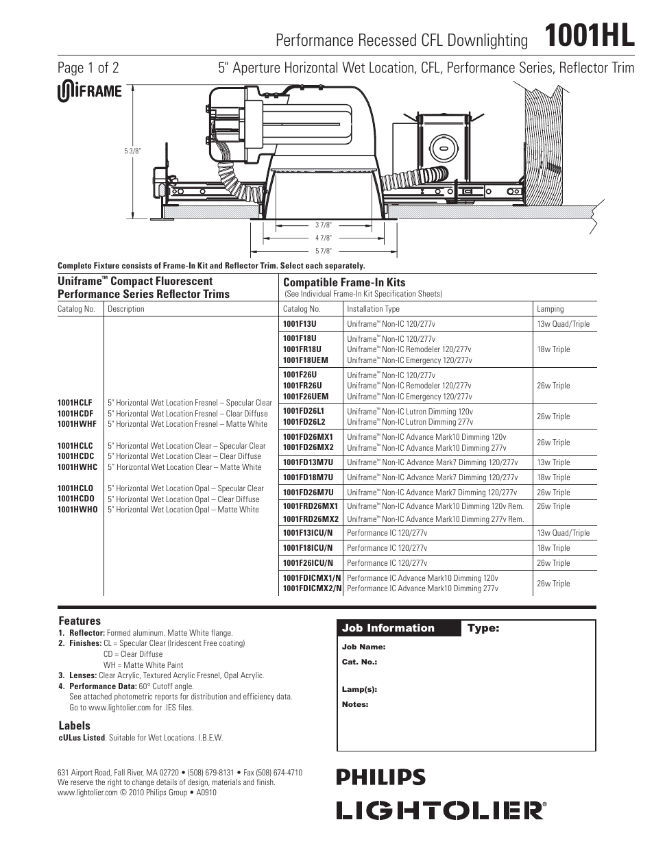 Lightolier 1001HL User Manual | 2 pages