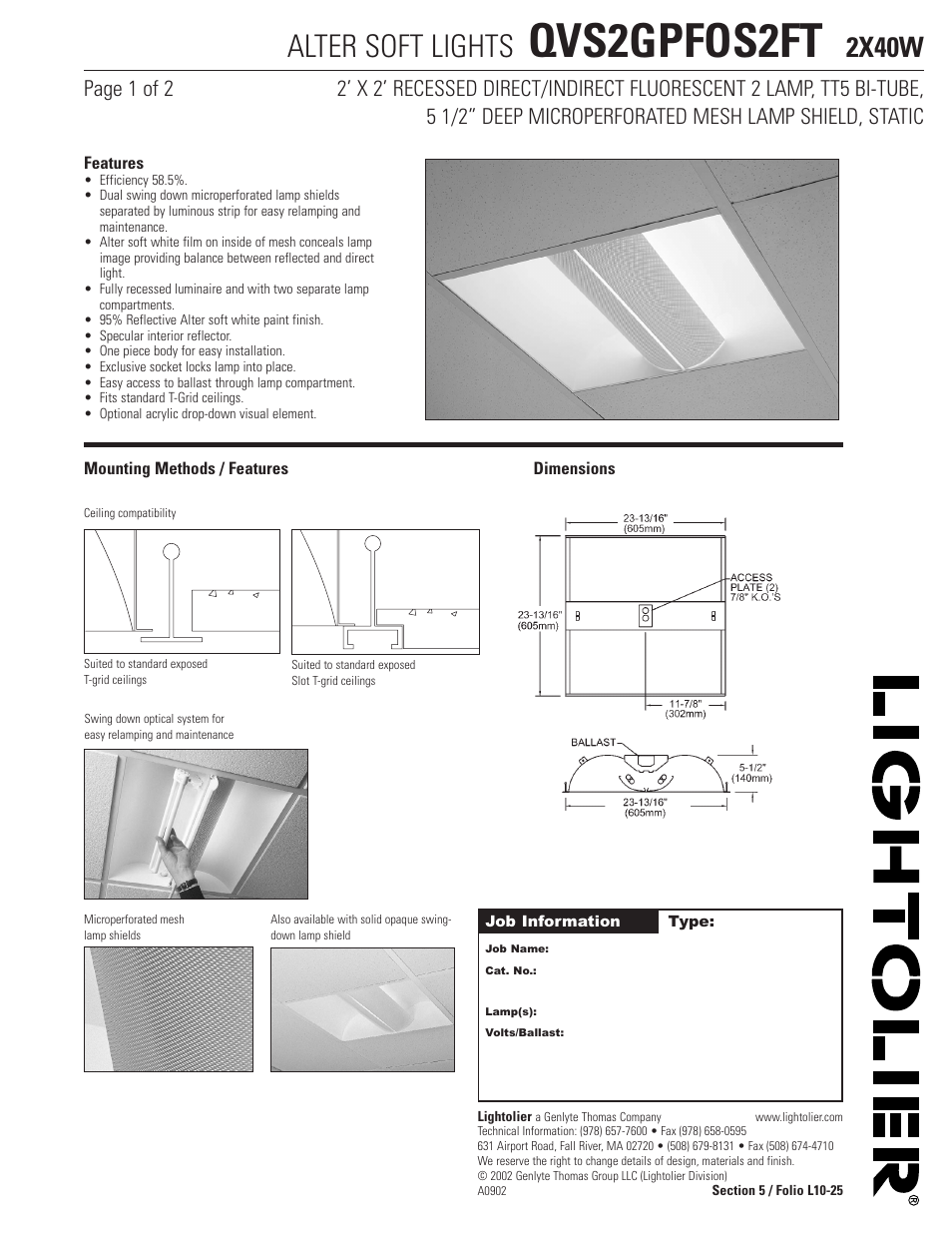 Lightolier QVS2GPFOS2FT User Manual | 2 pages