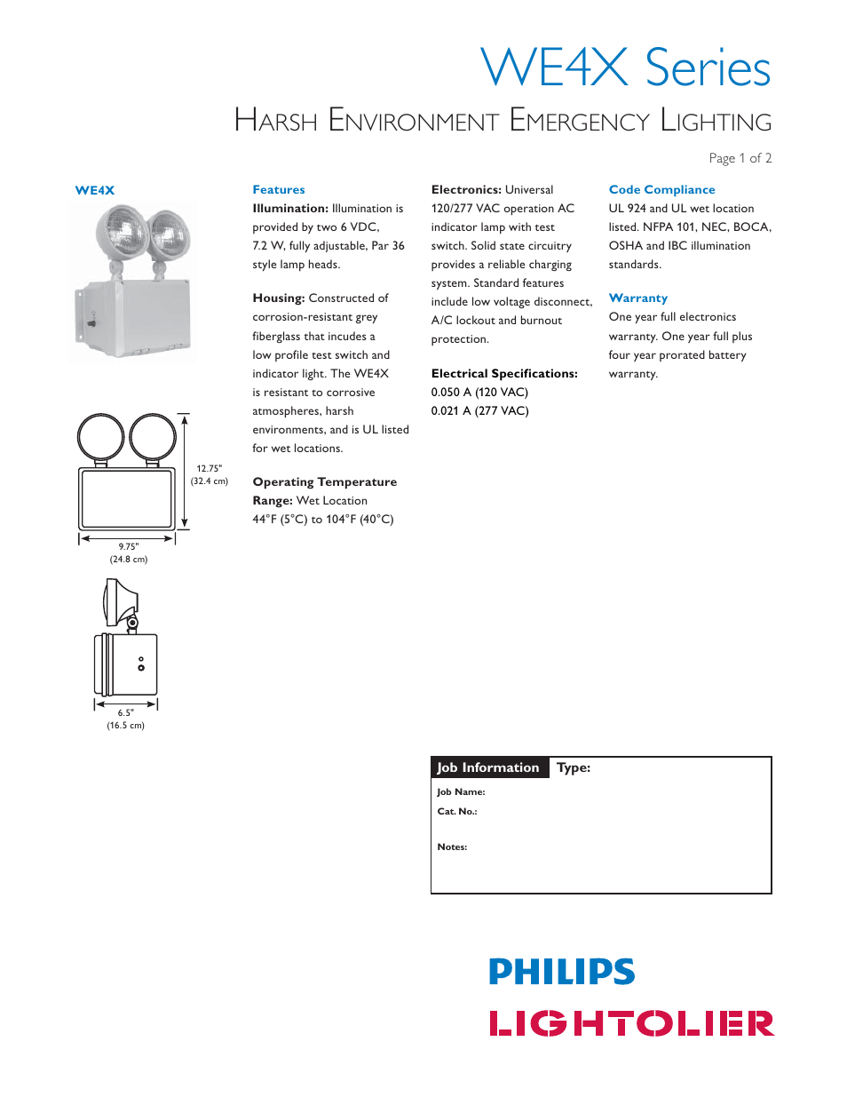 Lightolier Wet Location Unit WE4X User Manual | 2 pages