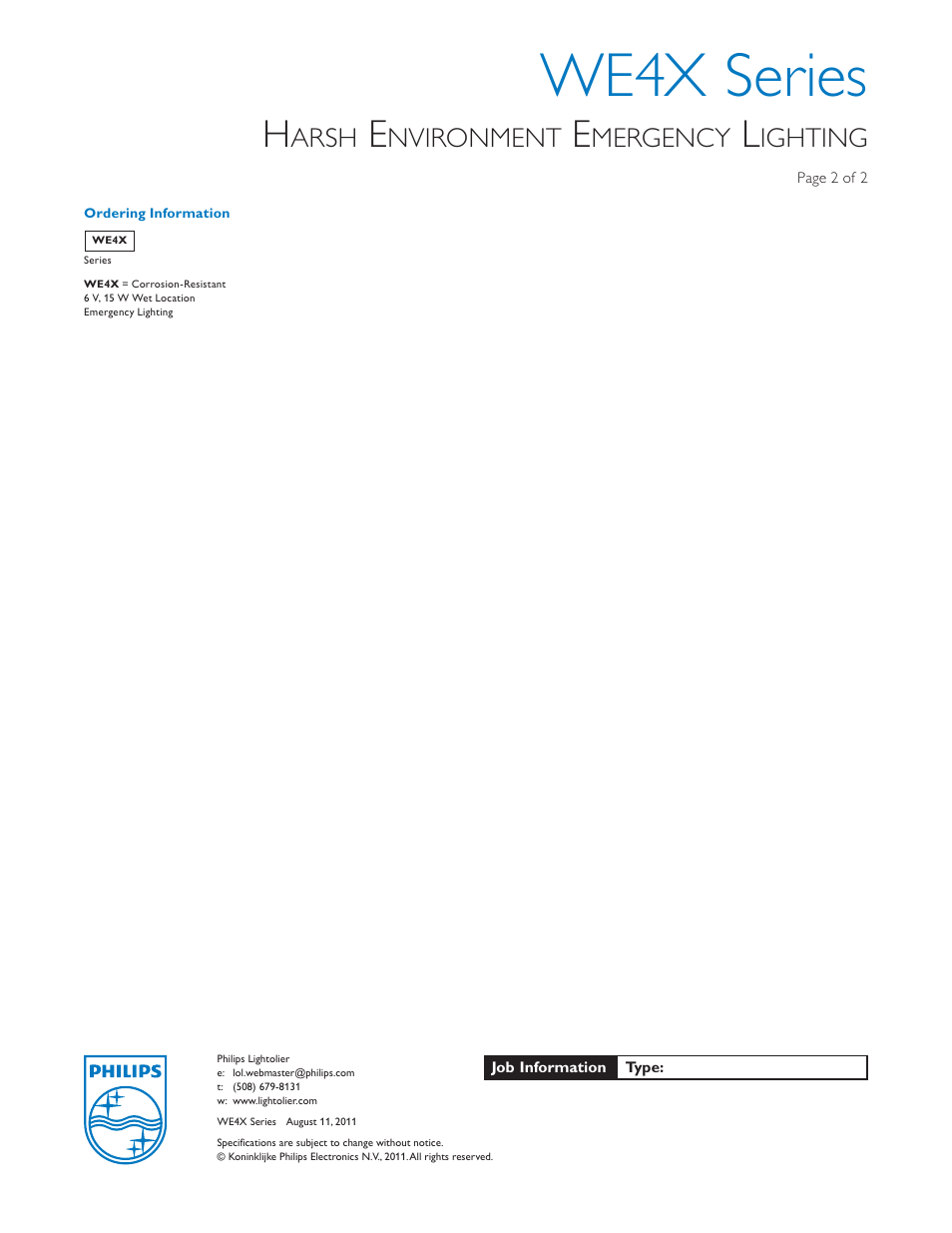 We4x series, Arsh, Nvironment | Mergency, Ighting | Lightolier Wet Location Unit WE4X User Manual | Page 2 / 2
