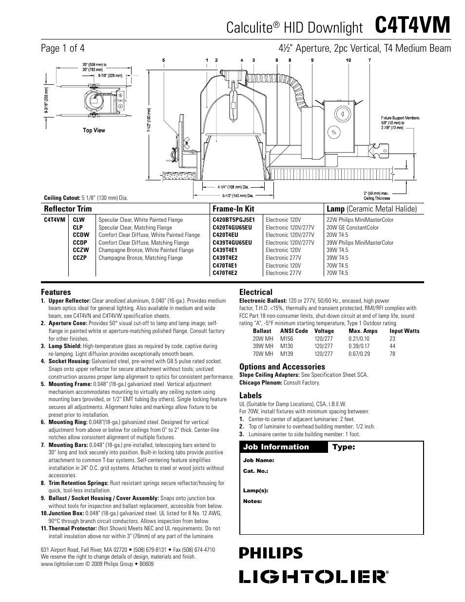 Lightolier Calculite HID Downlight C4T4VM User Manual | 4 pages
