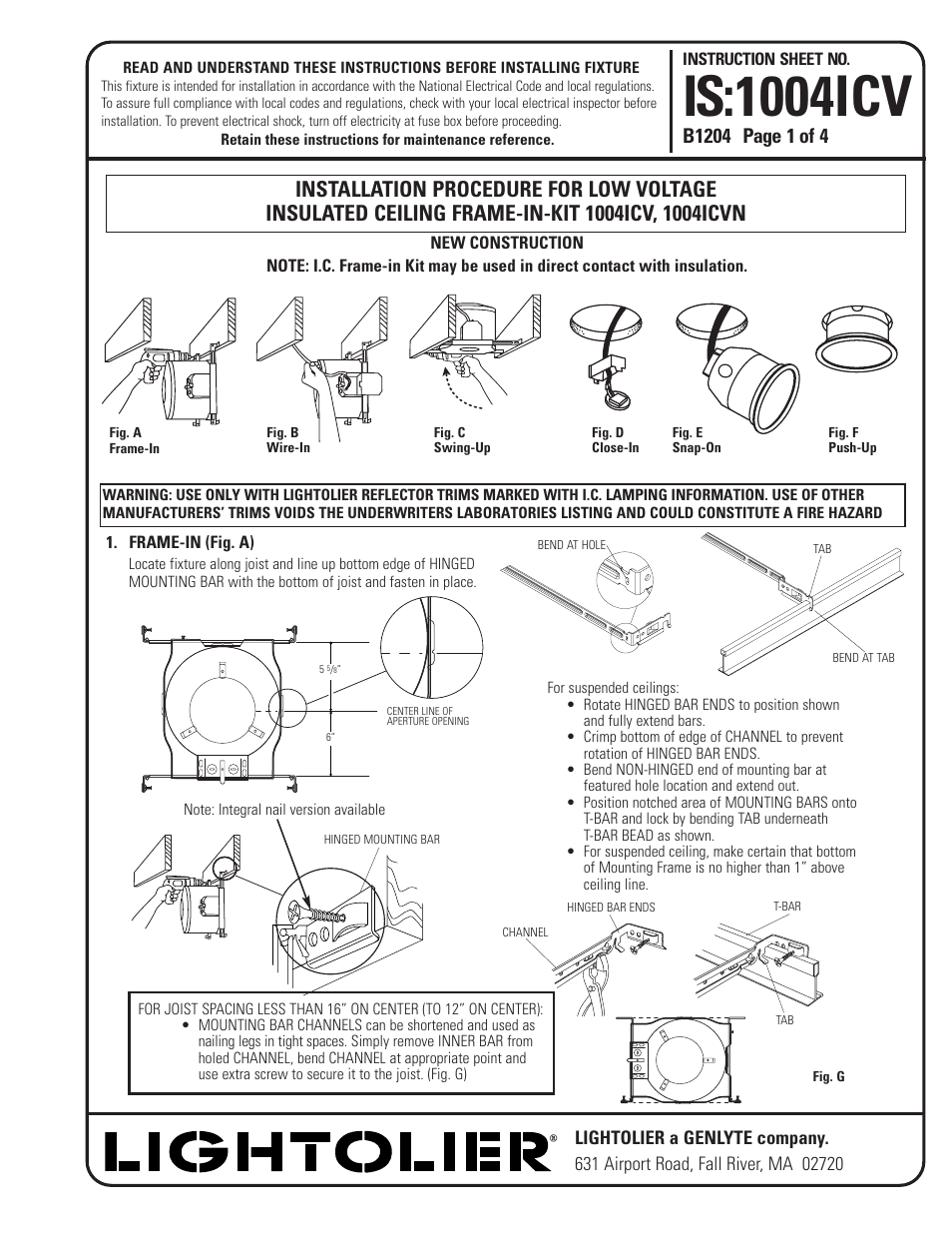 Lightolier 1004ICVN User Manual | 4 pages