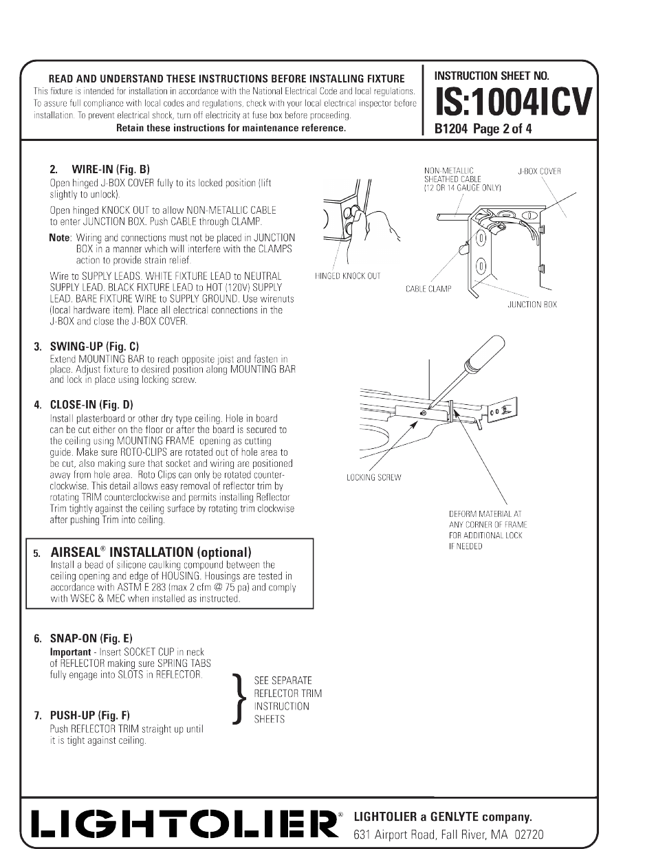 Lightolier 1004ICVN User Manual | Page 2 / 4