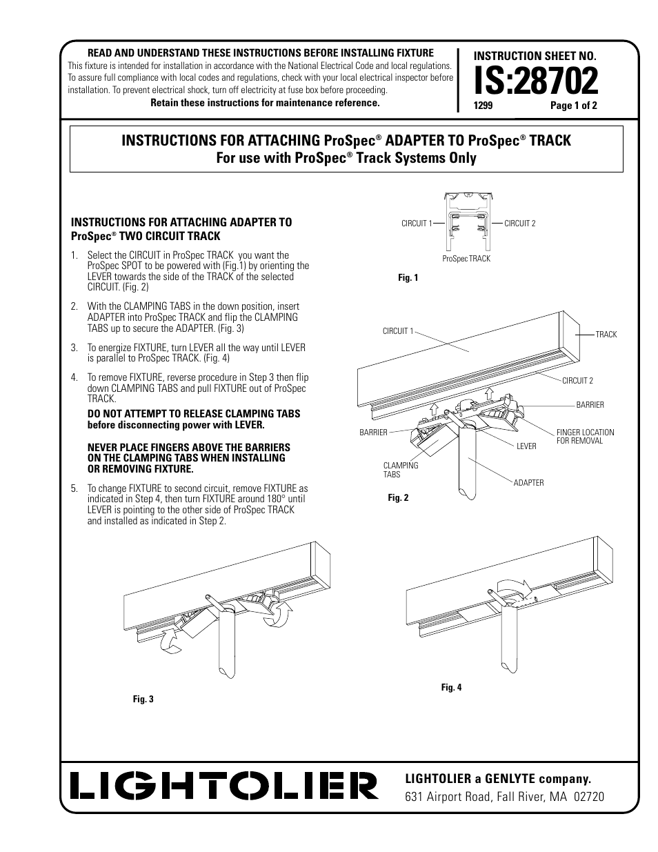 Lightolier 28702 User Manual | 2 pages