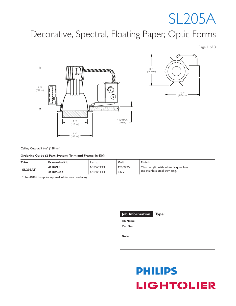 Lightolier SL205A User Manual | 3 pages