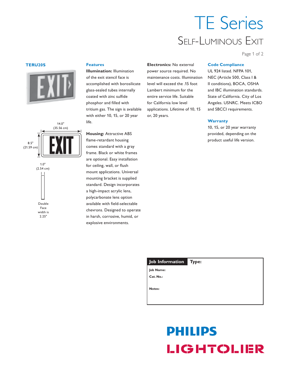 Lightolier TE Series User Manual | 2 pages