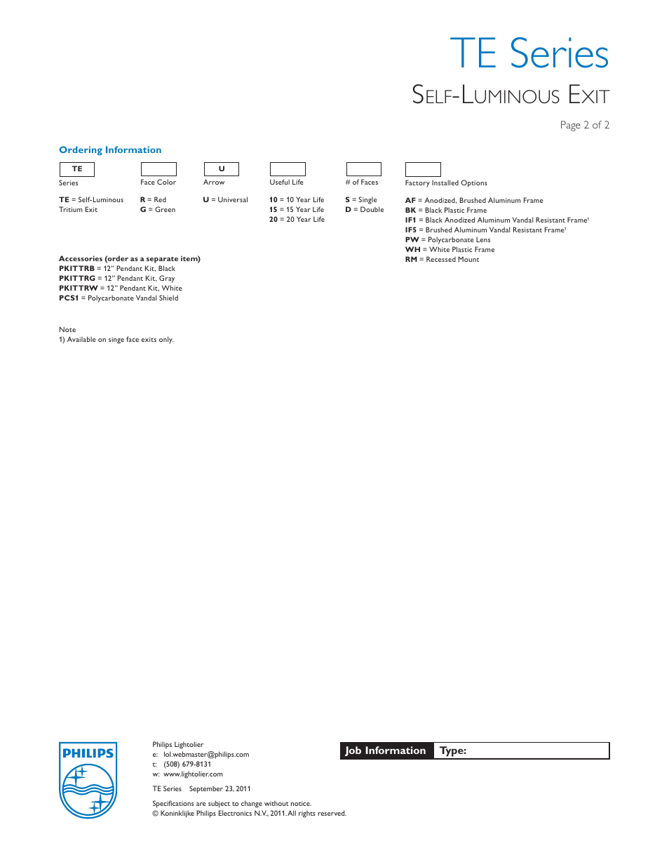 Te series, Uminous | Lightolier TE Series User Manual | Page 2 / 2