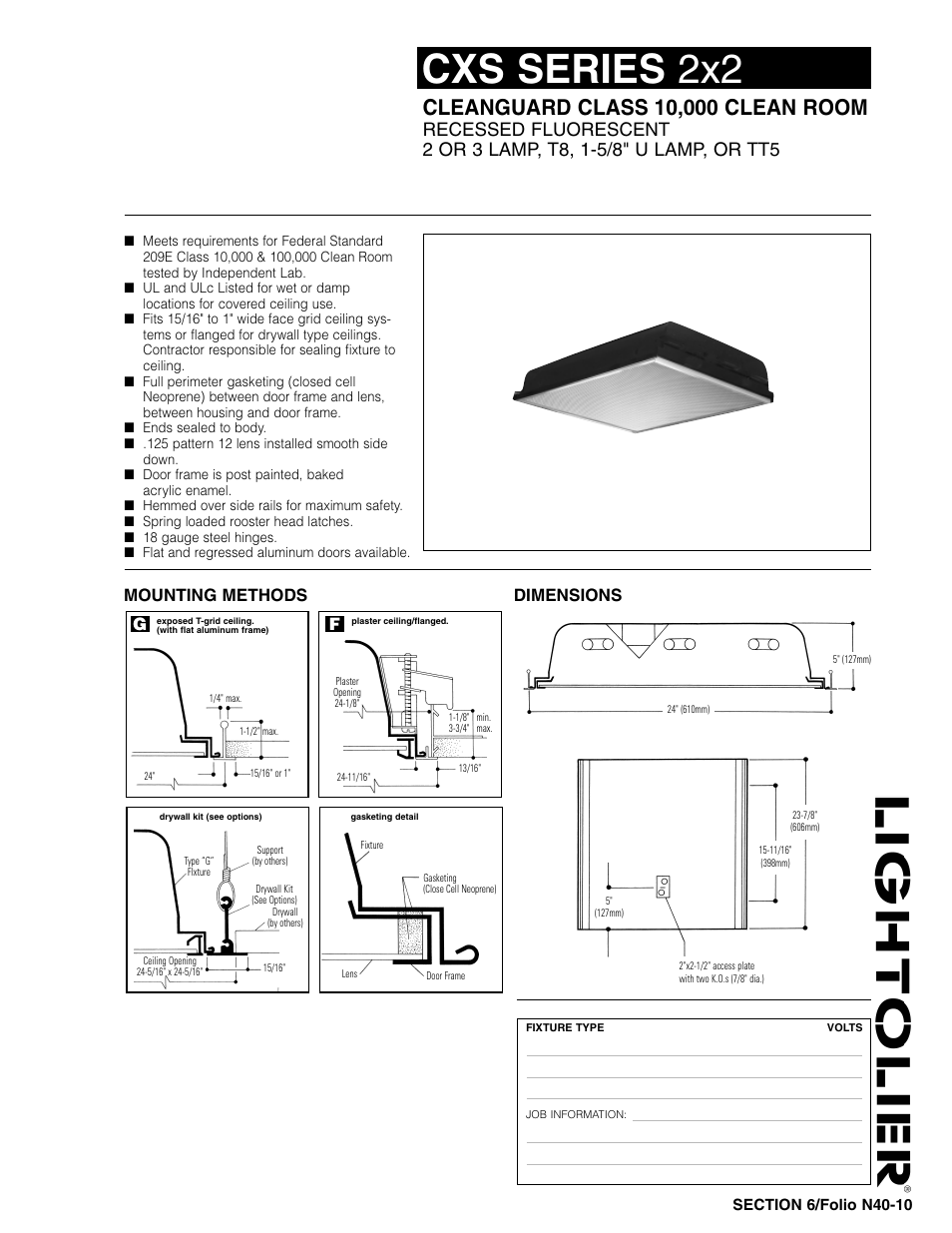 Lightolier Cleanguard Glass CXS Series 2x2 User Manual | 2 pages