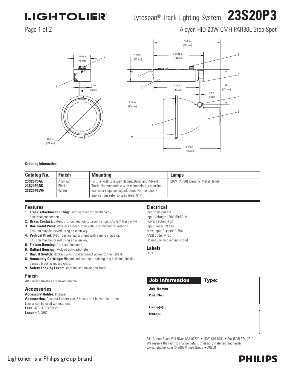 Lightolier Lytespan 23S20P3 User Manual | 2 pages
