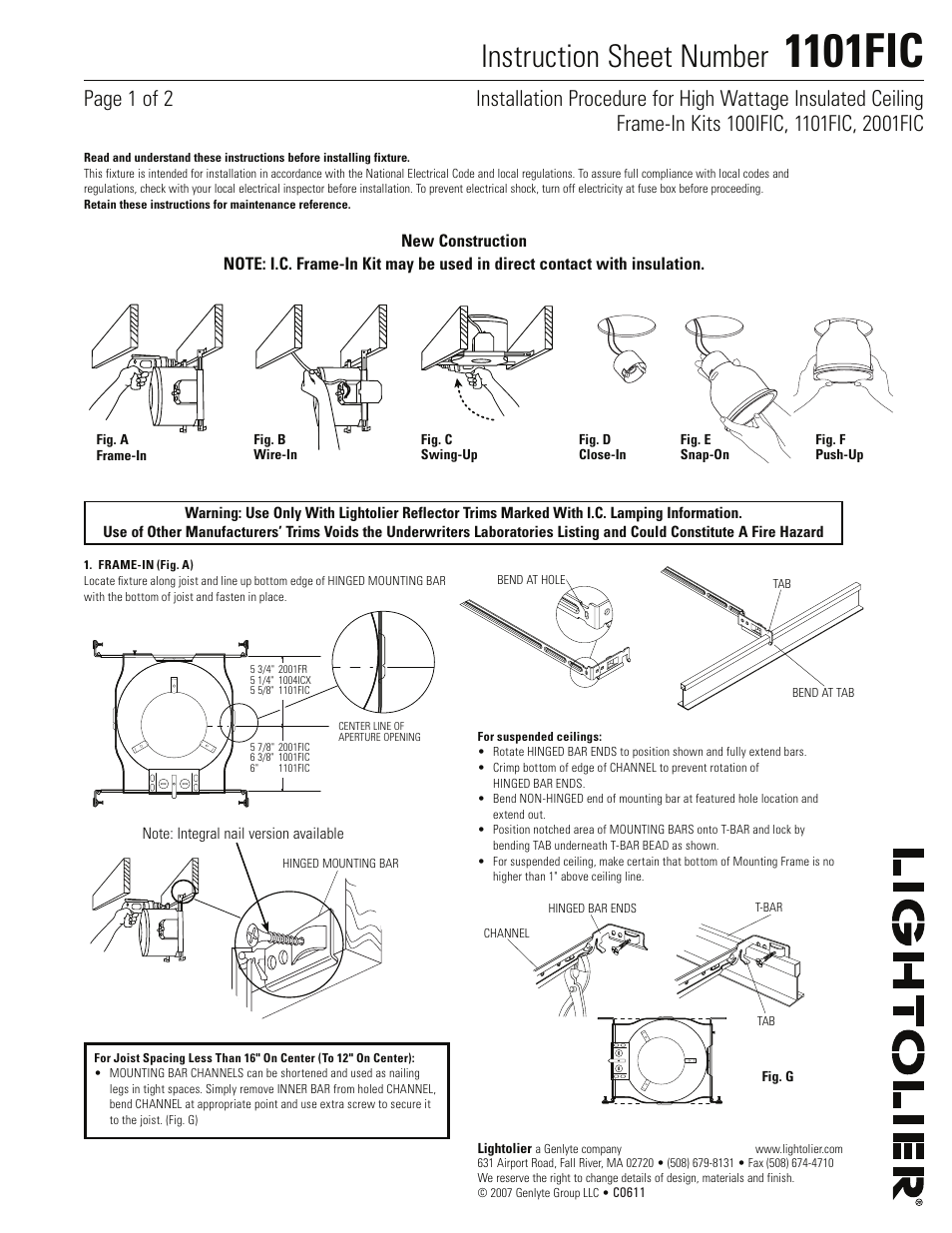 Lightolier 1101FIC User Manual | 2 pages