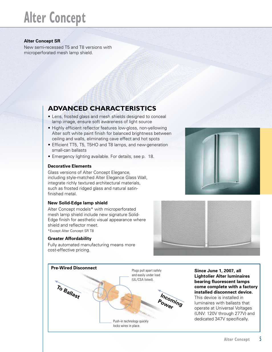 Alter concept, Advanced characteristics | Lightolier Alter Concept Elegance Glass LOL99930 User Manual | Page 7 / 24