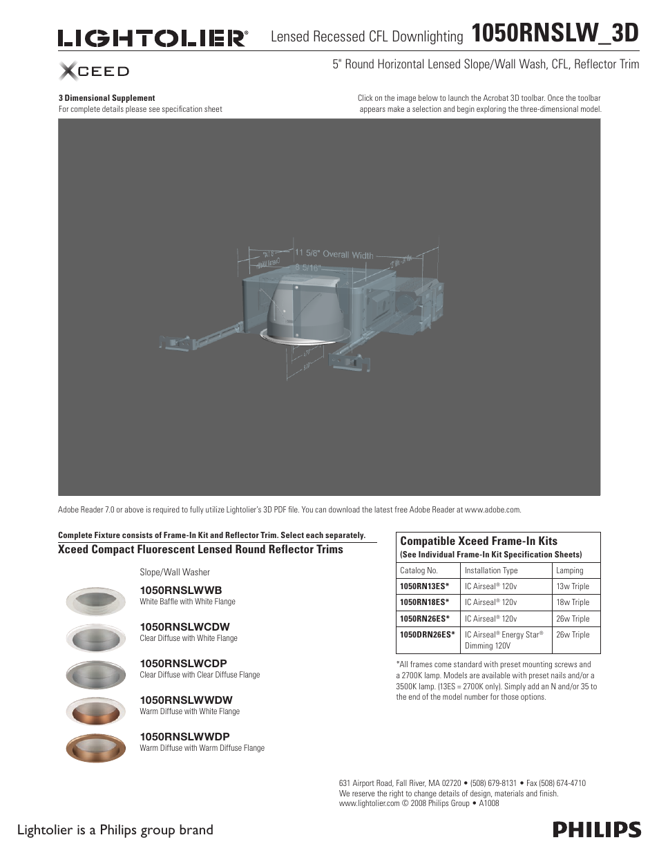 Lightolier 1050RNSLW_3D User Manual | 1 page