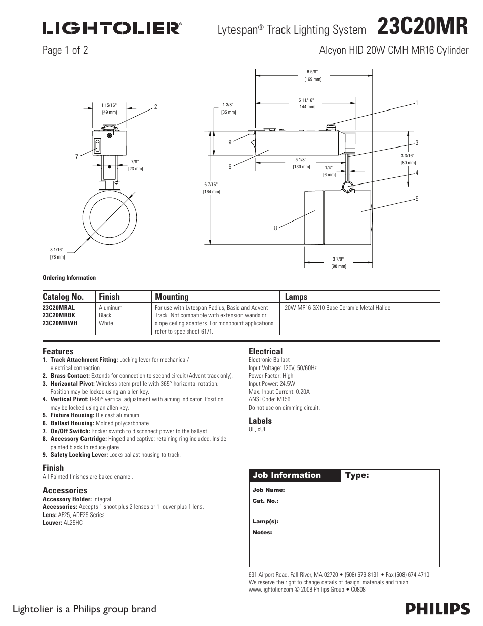 Lightolier Alcyon 23C20MR User Manual | 2 pages