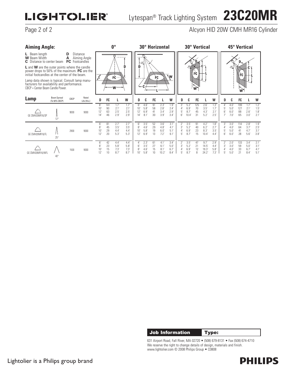 23c20mr, Lytespan, Track lighting system | Lightolier is a philips group brand, Lamp, Job information type | Lightolier Alcyon 23C20MR User Manual | Page 2 / 2