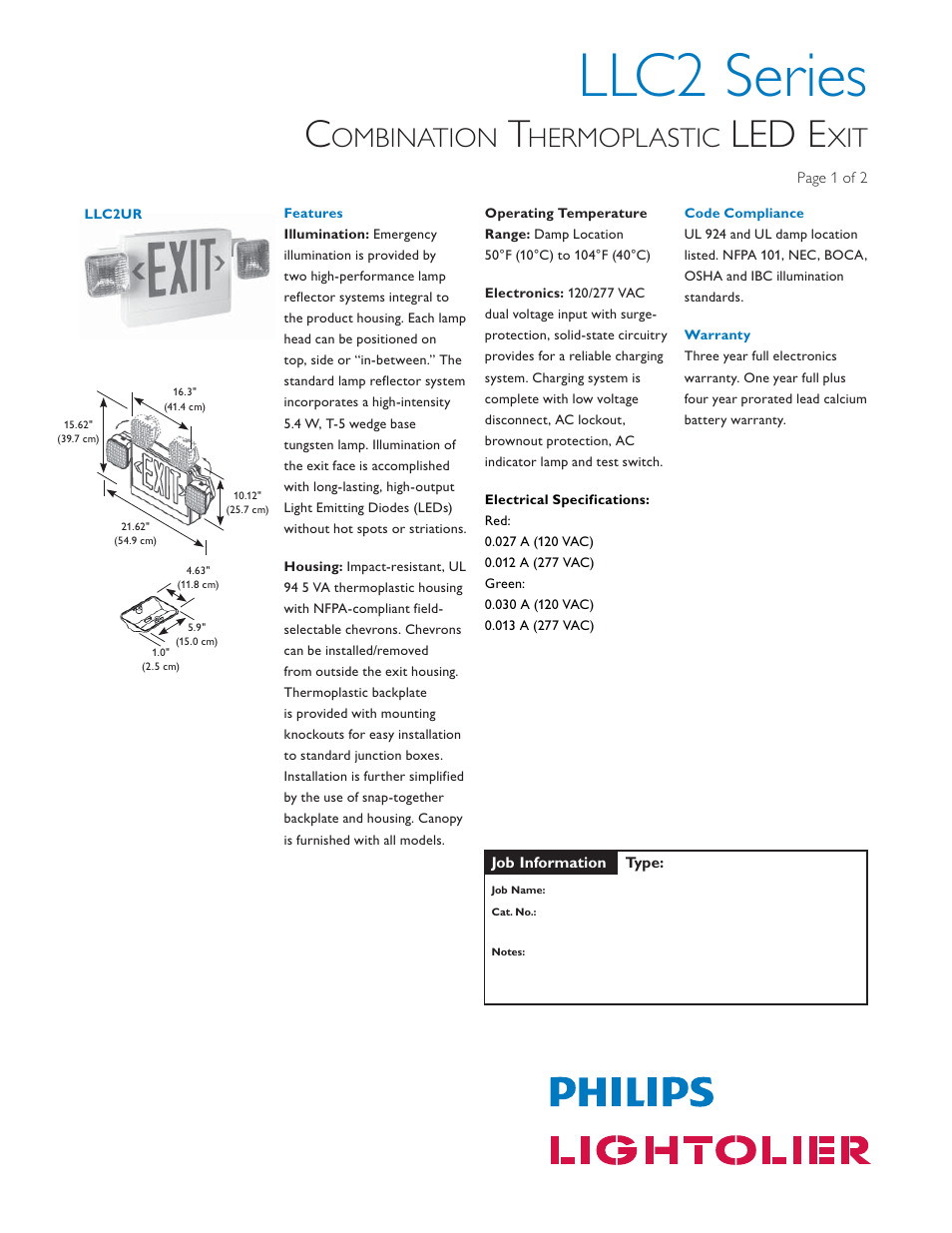 Lightolier LLC2 User Manual | 2 pages