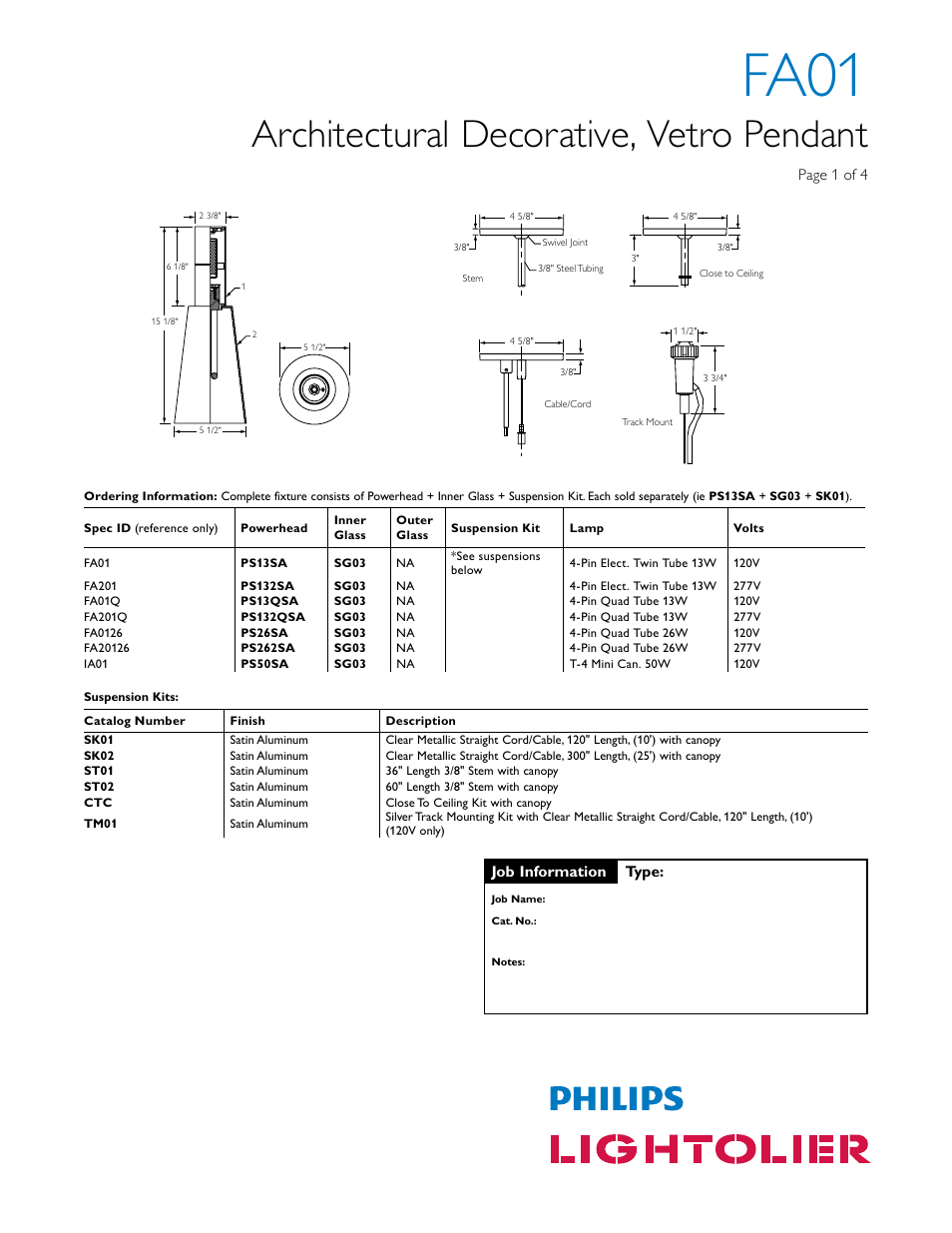 Lightolier Architectural Decorative FA01 User Manual | 4 pages