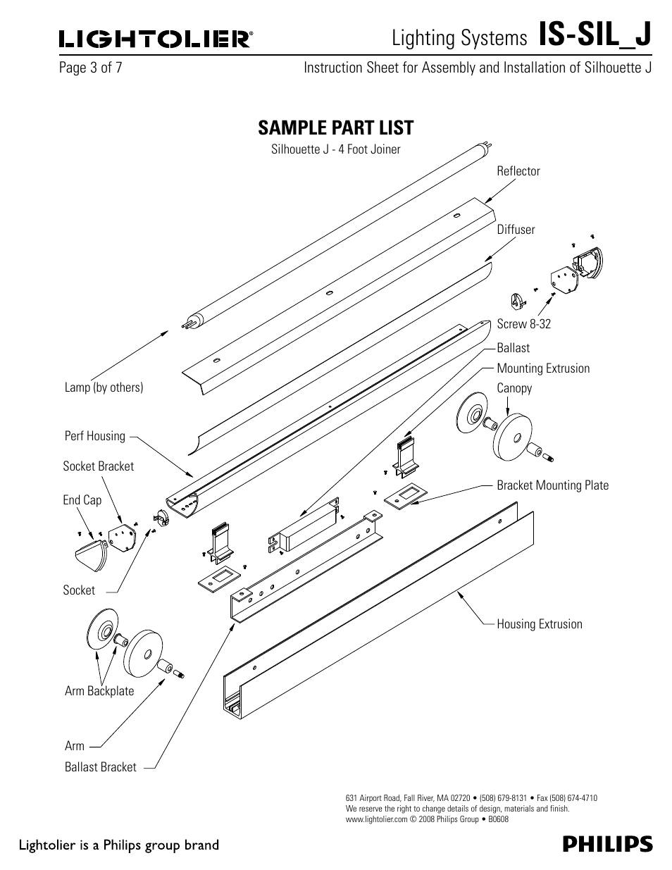 Is-sil_j, Lighting systems, Sample part list | Lightolier IS-SIL_J User Manual | Page 3 / 7