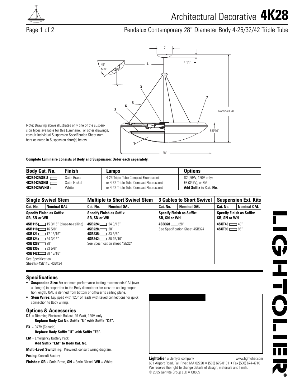 Lightolier Architectural Decorative 4K28 User Manual | 2 pages