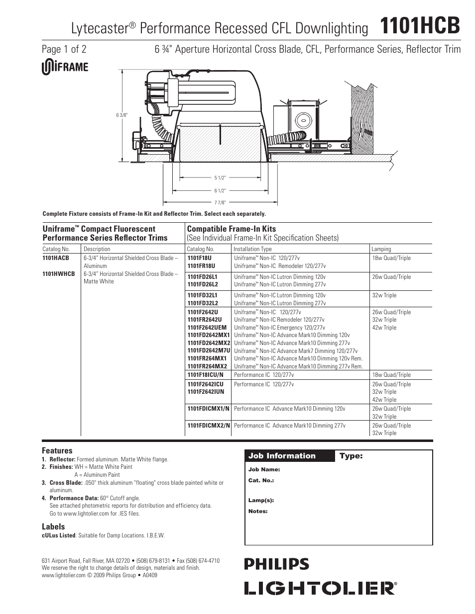 Lightolier 1101HCB User Manual | 2 pages