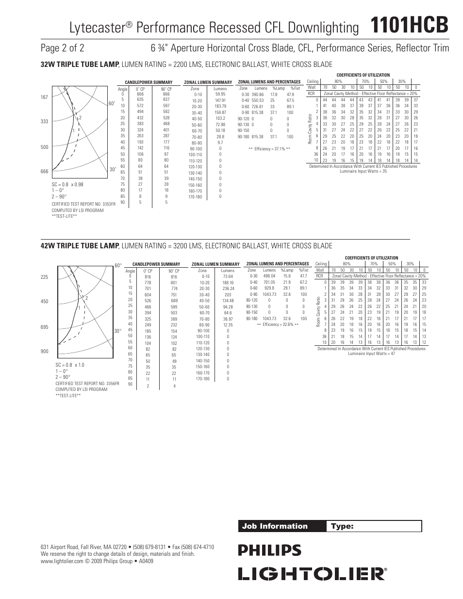 1101hcb, Lytecaster, Performance recessed cfl downlighting | Lightolier 1101HCB User Manual | Page 2 / 2