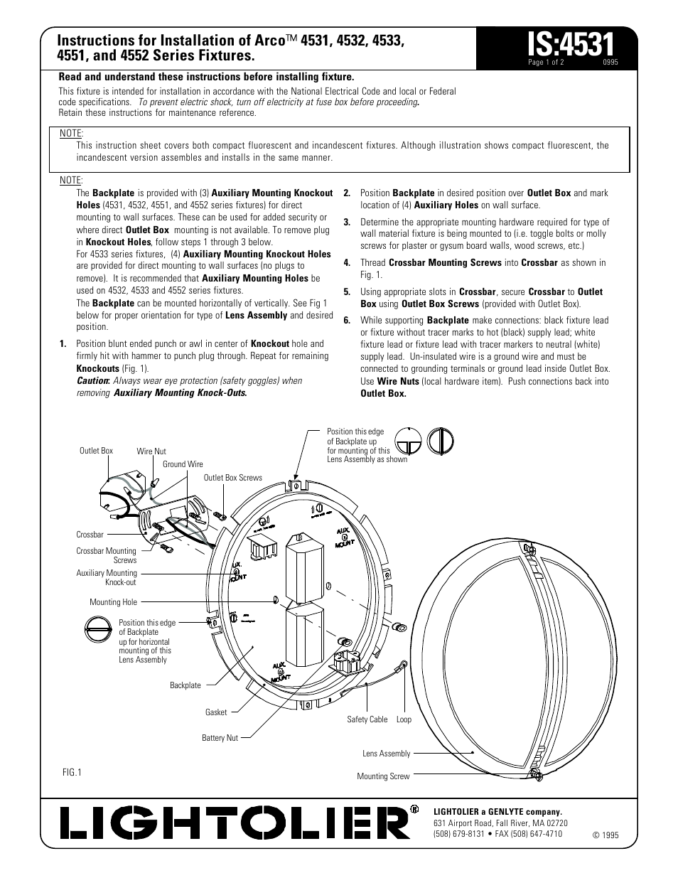 Lightolier Arco 4531 User Manual | 2 pages