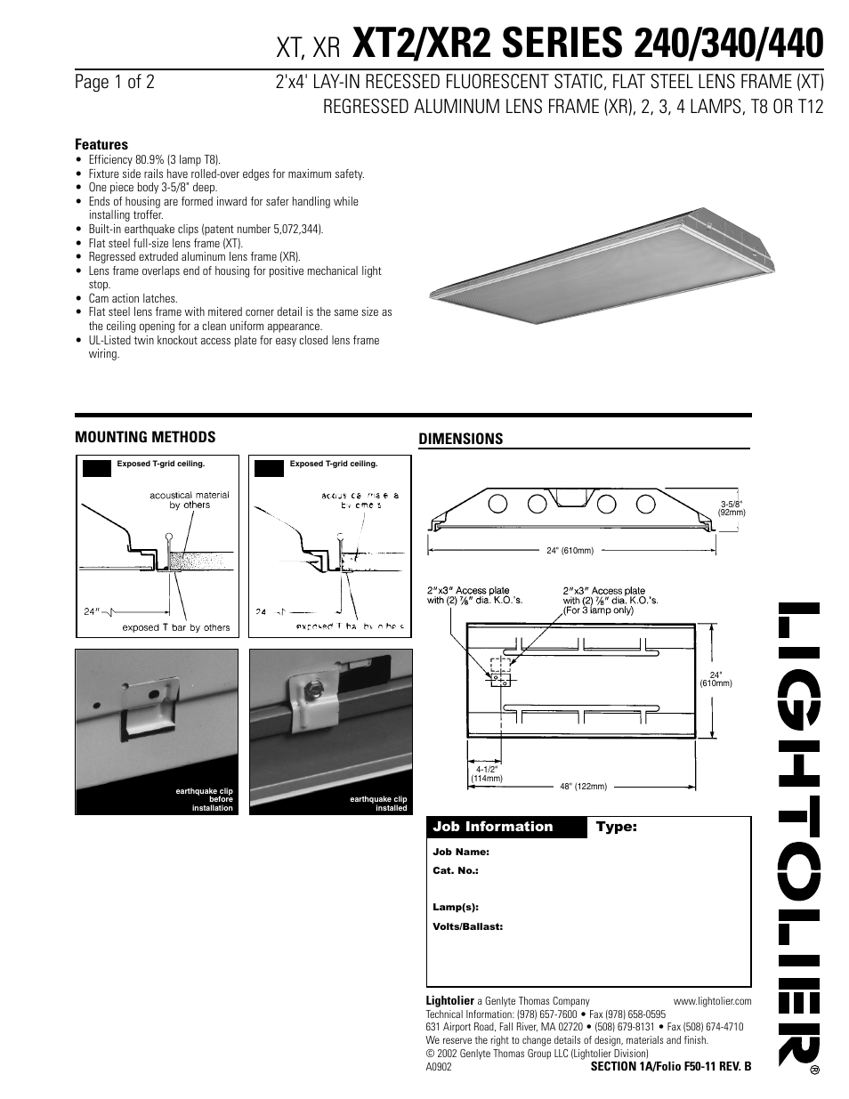 Lightolier 440 User Manual | 2 pages