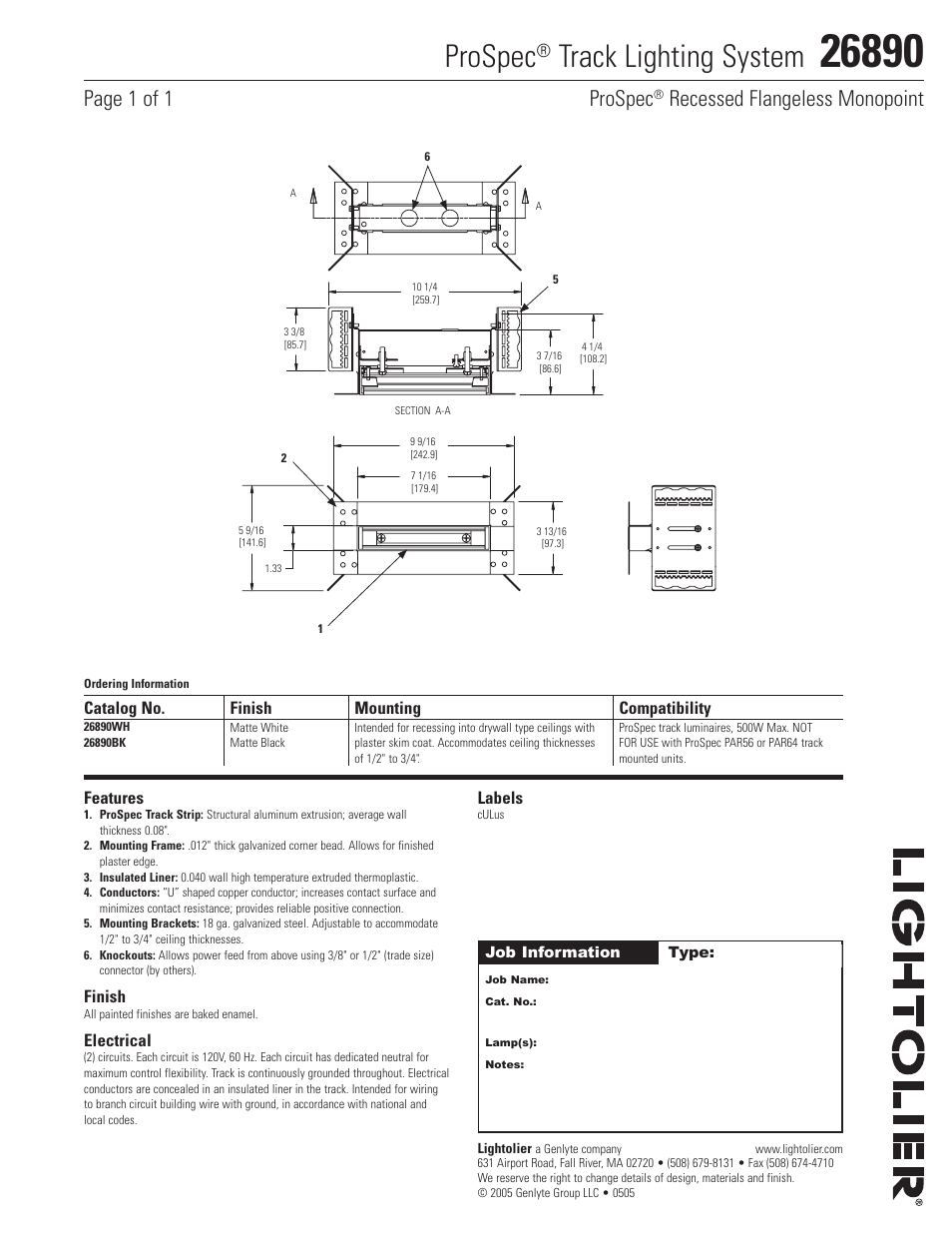 Lightolier ProSpec 26890 User Manual | 1 page
