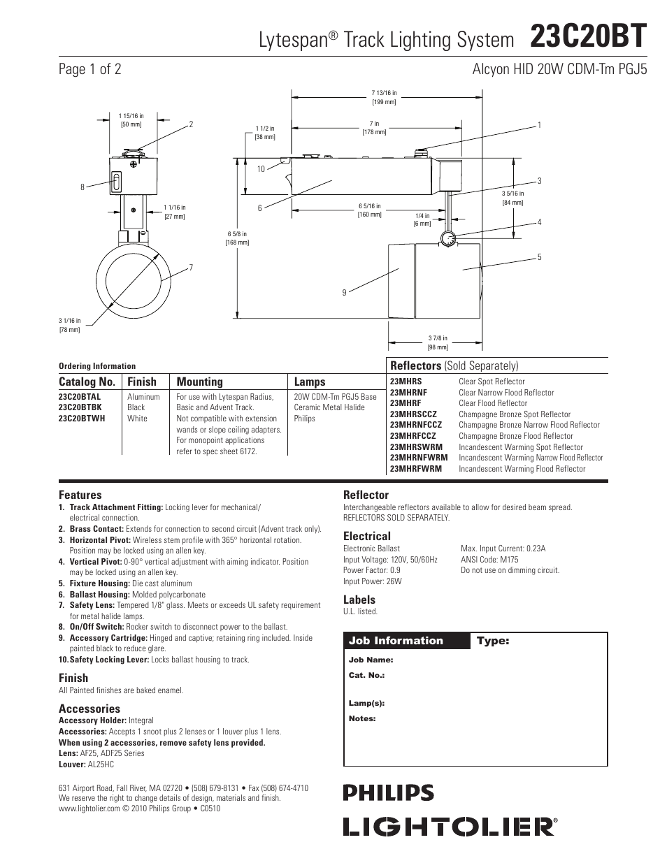 Lightolier Alcyon 23C20BT User Manual | 2 pages