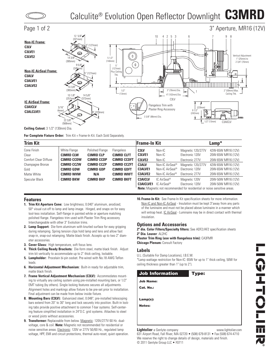 Lightolier C3MRD User Manual | 2 pages