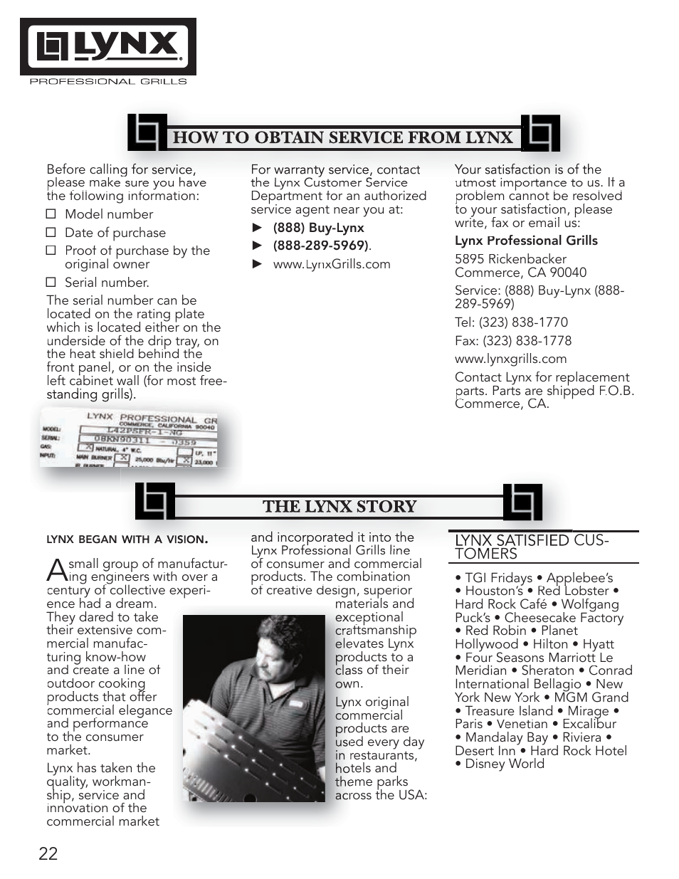 Lynx Professional Grills 42" Free Standing Grill L42PSR-1 User Manual | Page 22 / 48