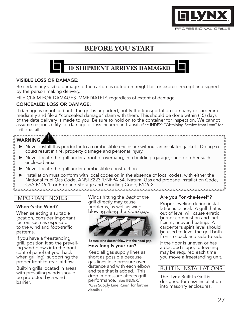 Before you sta t t rt a a | Lynx Professional Grills 42" Free Standing Grill L42PSR-1 User Manual | Page 27 / 48